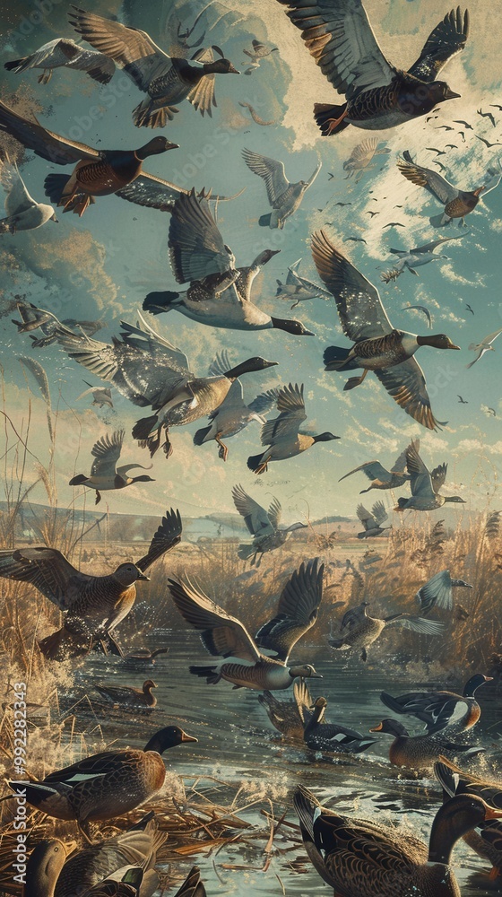 Serene Waterfowl Hunting Scene. Tranquility concept Serene Waterfowl Hunting Scene. Tranquility concept
