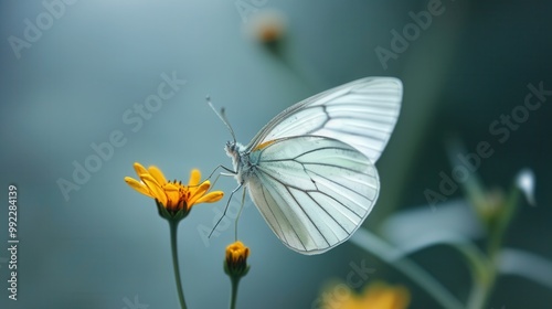 Graceful White Butterfly Fluttering on Plain Background. Exquisite Beauty concept