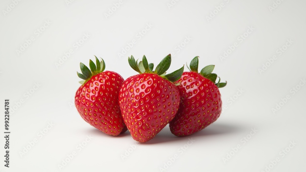 Three red strawberries on a white background Three red strawberries on a white background