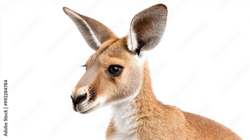 A kangaroo with its head up and looking at the camera A kangaroo with its head up and looking at the camera