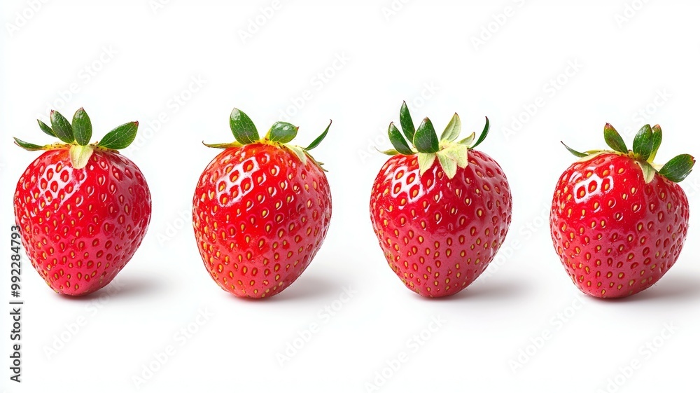 Four red strawberries on a white background Four red strawberries on a white background