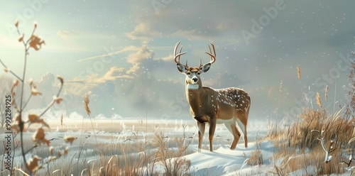 Majestic Whitetail Deer in High Detail. Wildlife Nature Concept photo