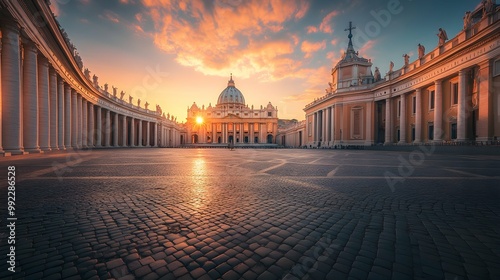 St. Peter's Basilica in Vatican City at Sunset, Rome, Italy.