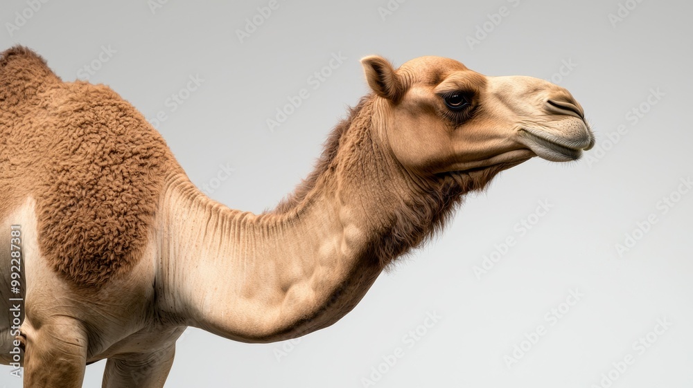 Obraz premium A camel is standing in front of a white background