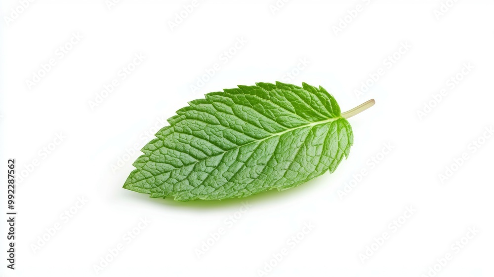 Fototapeta premium A leaf of mint is shown on a white background