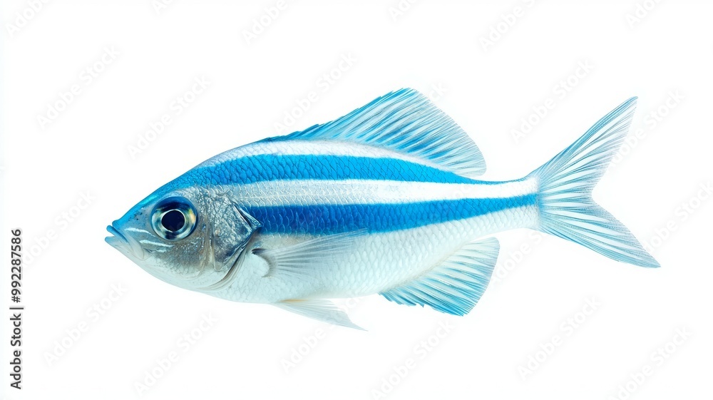 A fish with blue stripes on its body is swimming in the water