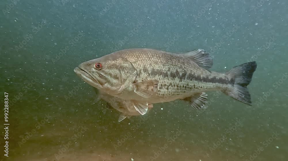 Close-up of a pair of red-eyed Black Bass (Micropterus salmoides) during spawning. Check the gallery for largemouth bass footage. Close-up of a pair of red-eyed Black Bass (Micropterus salmoides) during spawning. Check the gallery for largemouth bass footage.
