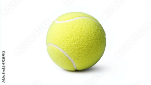 A tennis ball is sitting on a white background