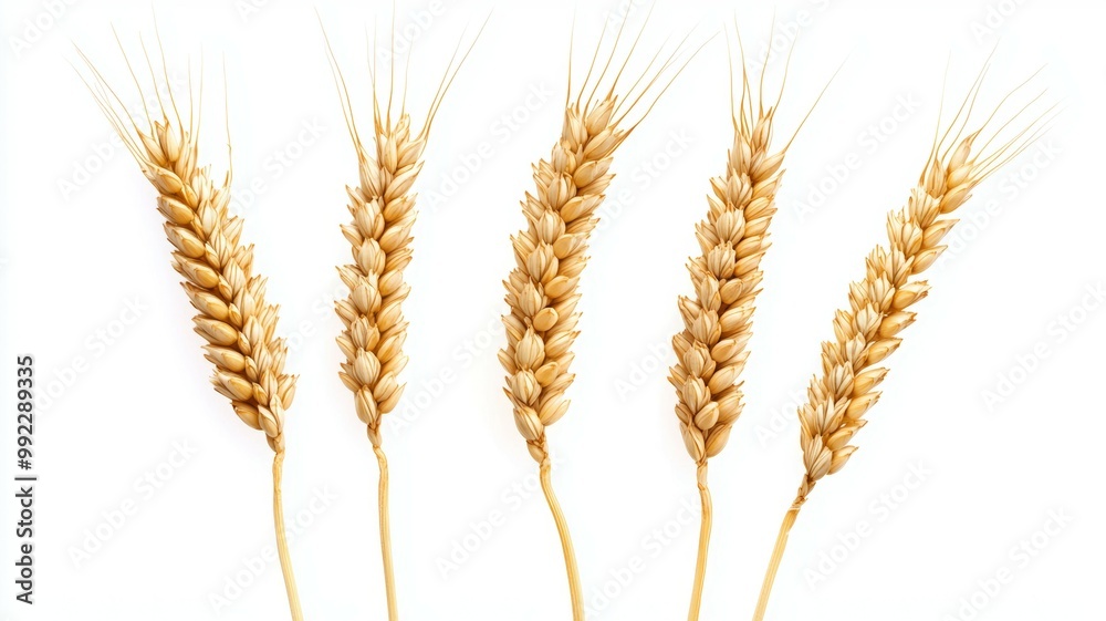 Four wheat stalks are shown in a row Four wheat stalks are shown in a row