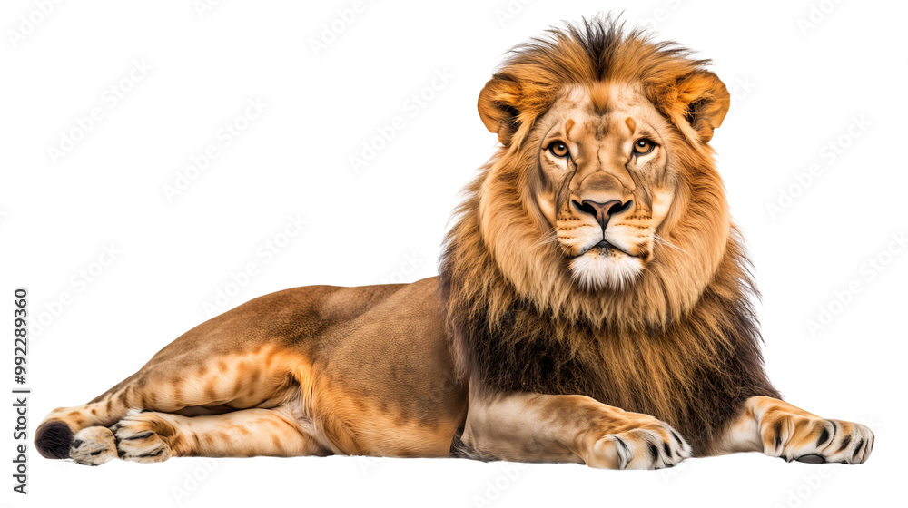 Obraz premium African lion lying down, isolated on transparent background