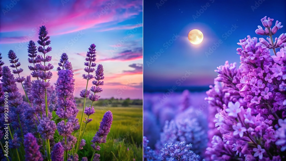 Fototapeta premium Beautiful Comparison of Lilac and Lavender Colors in Soft Pastel Shades for Design Inspiration