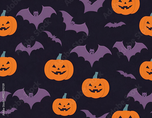 halloween seamless pattern, halloween seamless background, halloween background with pumpkins photo