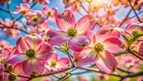 Beautiful Dogwood Blooms in Springtime Sunlight Showcasing Nature's Delicate Floral Beauty