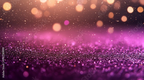 Purple and gold glitter abstract bokeh background with copy space