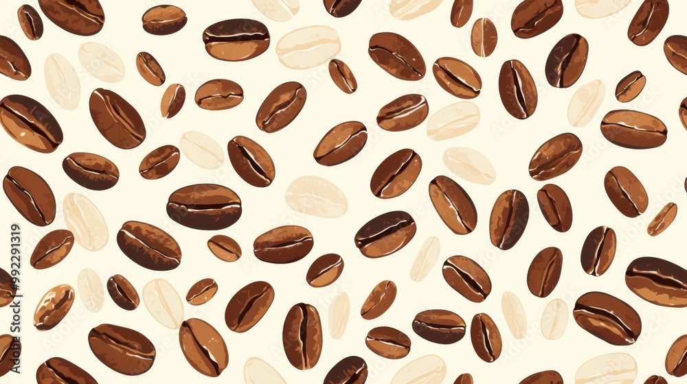 Seamless Vector Pattern with Line Coffee Beans on Light Background, Ideal for Coffee Packaging, Café Branding, and Creative Design Projects