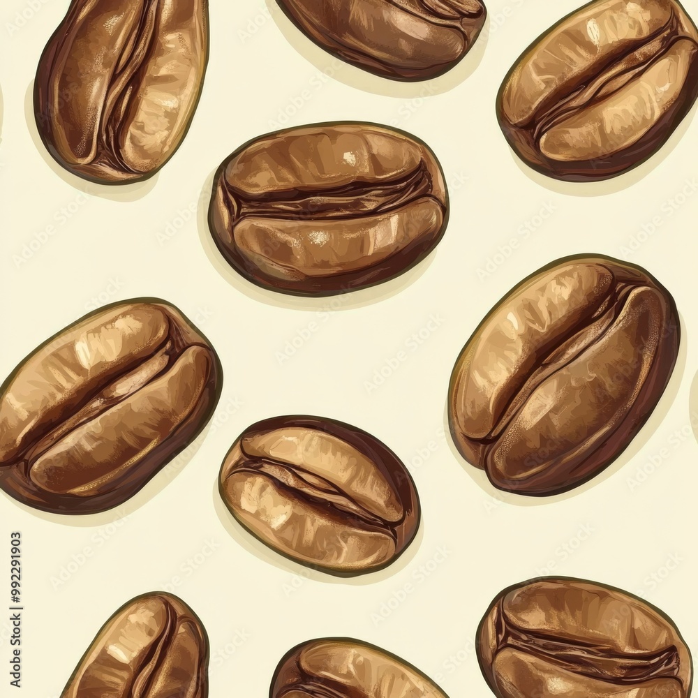 Fototapeta premium Seamless Vector Pattern with Line Coffee Beans on Light Background, Ideal for Coffee Packaging, Café Branding, and Creative Design Projects