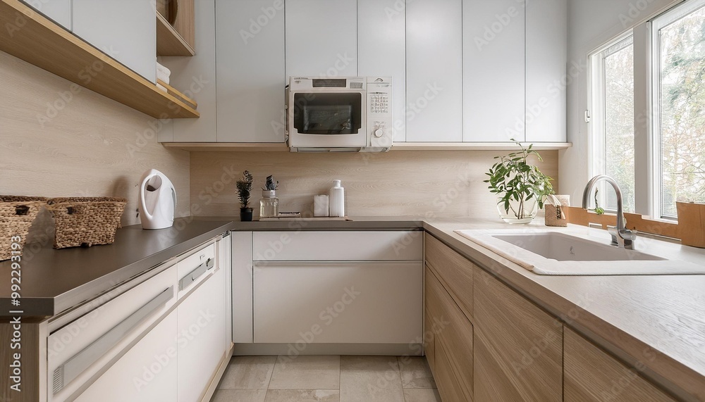 Minimalist laundry room with clean lines and neutral color palette Minimalist laundry room with clean lines and neutral color palette
