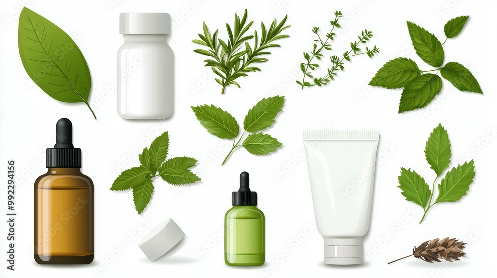 A collection of various bottles and tubes, including a bottle of lavender oil A collection of various bottles and tubes, including a bottle of lavender oil