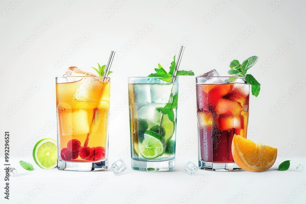 Fototapeta premium Variety of Drinks. Transparent high detailed drink concept
