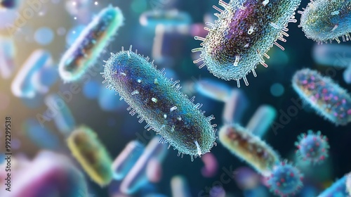 Microscopic 3D Illustration of Bacteria, Microbes, Germs, and Microorganisms