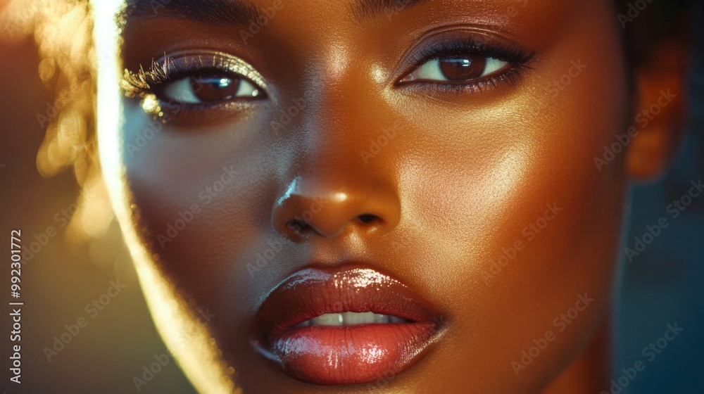 Close-up of a Woman's Face with Glowing Skin and Pink Lips Close-up of a Woman's Face with Glowing Skin and Pink Lips