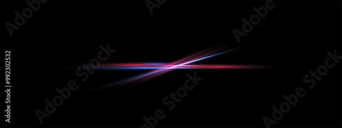 Glowing red blue beam, Laser rays, abstract  background  with neon effect on black. Cyberpunk Futuristic divider overlay eps