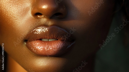 Close-up of a woman's lips with glistening gloss