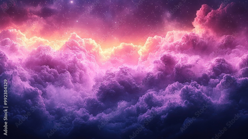 Fototapeta premium Abstract Night Sky with Purple Clouds and Stars