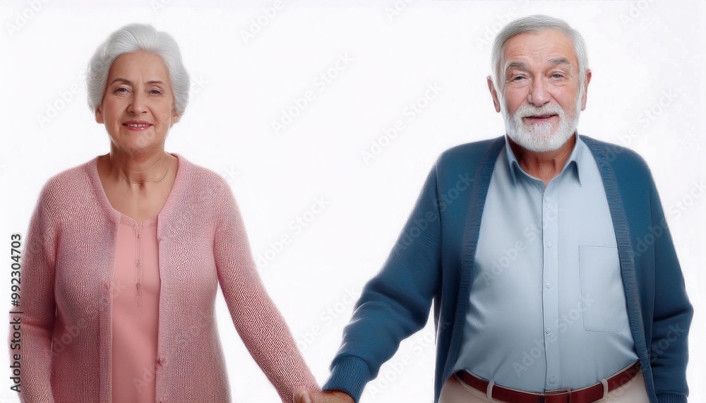 Authentic Elderly Couple Holding Hands Isolated on White Background, Clipping Path, Full Depth of Field Authentic Elderly Couple Holding Hands Isolated on White Background, Clipping Path, Full Depth of Field