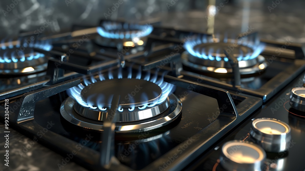 Gas burning with blue flame in the modern kitchen Gas burning with blue flame in the modern kitchen
