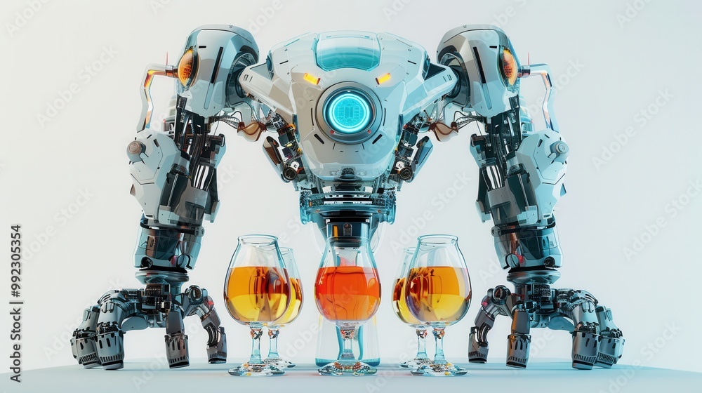 Futuristic Robot Bartender. Drink Serving Concept Futuristic Robot Bartender. Drink Serving Concept