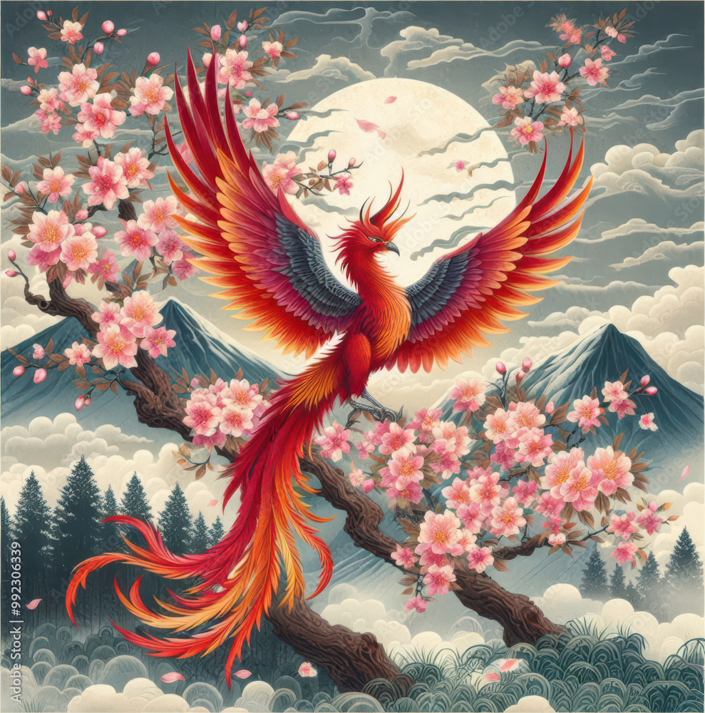 Obraz premium 浮世絵、日本画/鳳凰 Phoenix フェニックス