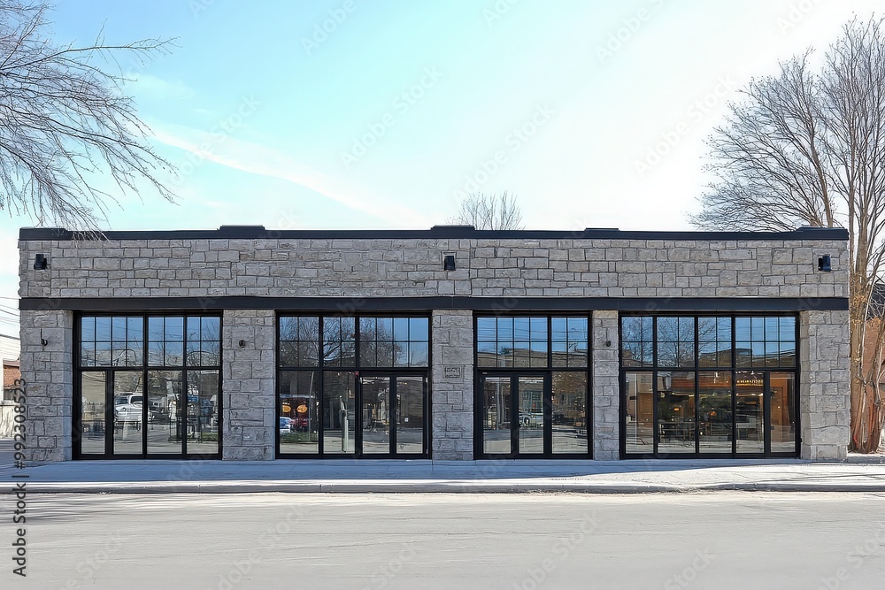 Fototapeta premium Stone commercial building with large windows