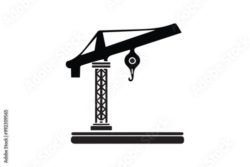 A black vector icon of a construction tower crane on a white background.