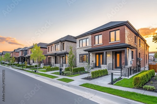 Modern Suburban Homes at Sunset