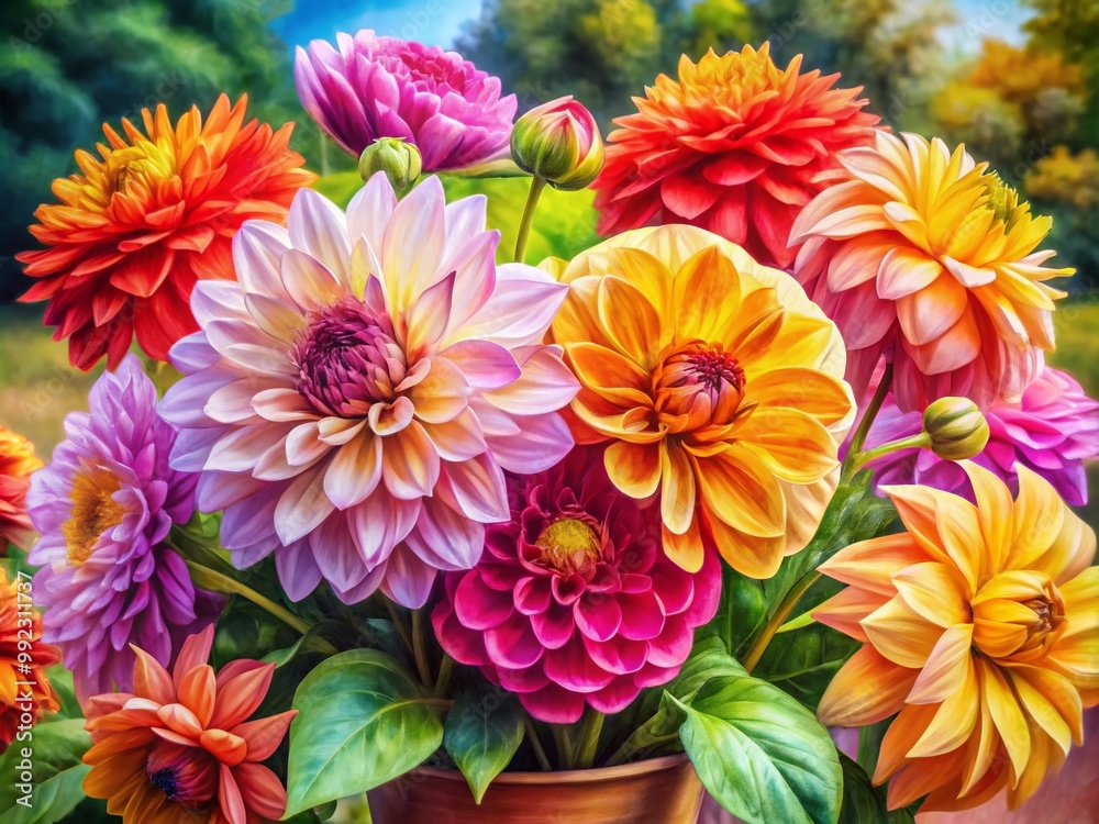 Beautiful Watercolor Art Featuring Vibrant Flowers in Bloom for Elegant Home or Office Decor Beautiful Watercolor Art Featuring Vibrant Flowers in Bloom for Elegant Home or Office Decor