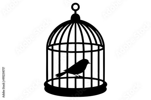 bird cage vector silhouette, white background