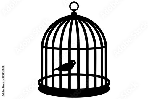 bird cage vector silhouette, white background