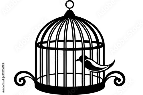 bird cage vector silhouette, white background