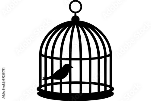 bird cage vector silhouette, white background