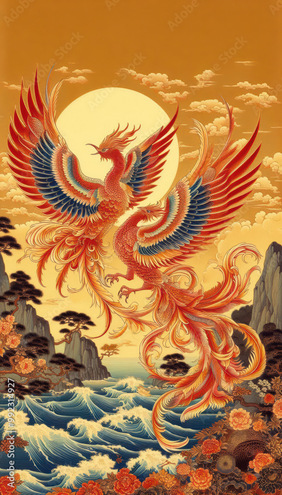 Obraz premium 浮世絵、日本画／鳳凰 Phoenix フェニックス 