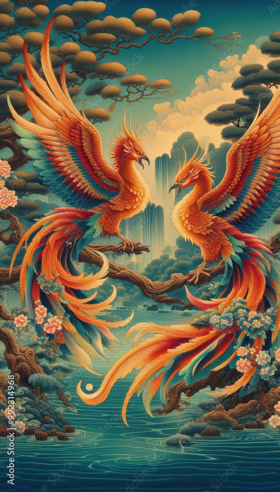 custom made wallpaper toronto digital浮世絵、日本画／鳳凰 Phoenix フェニックス	