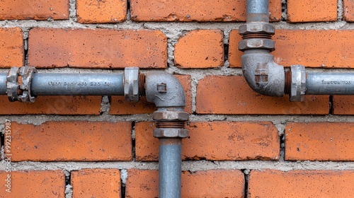 Industrial Pipe System on Brick Wall