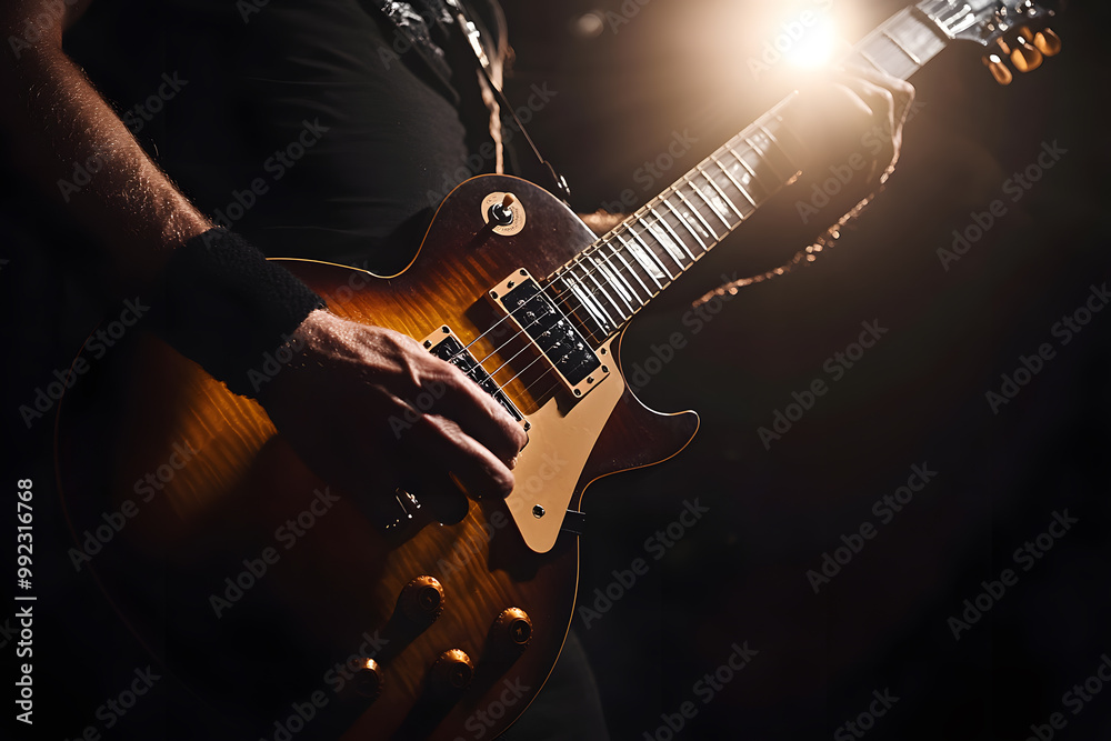 Obraz premium Electric Guitar Performance in Vibrant Stage Lighting