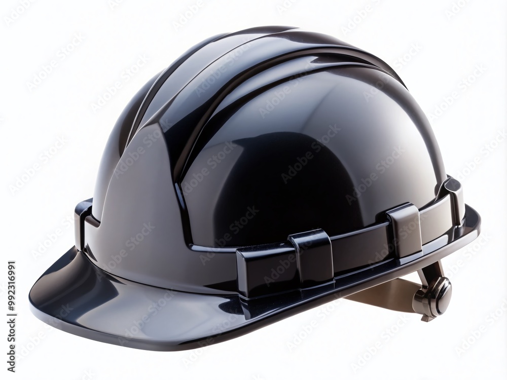 Fototapeta premium Black Hard Hat Isolated on White Background for Construction Safety and Industrial Use Concepts