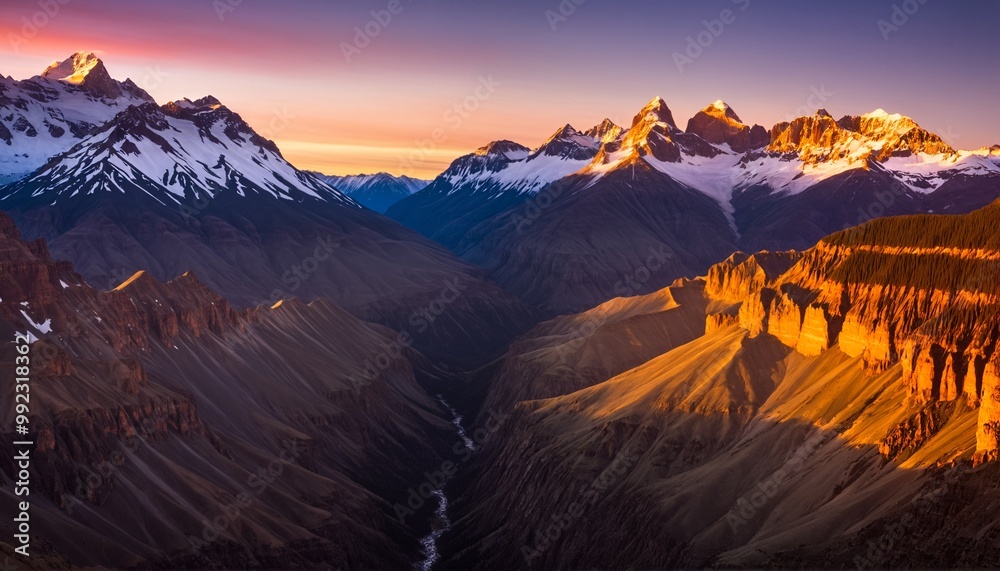 Naklejka premium Sunset over Mountain Range