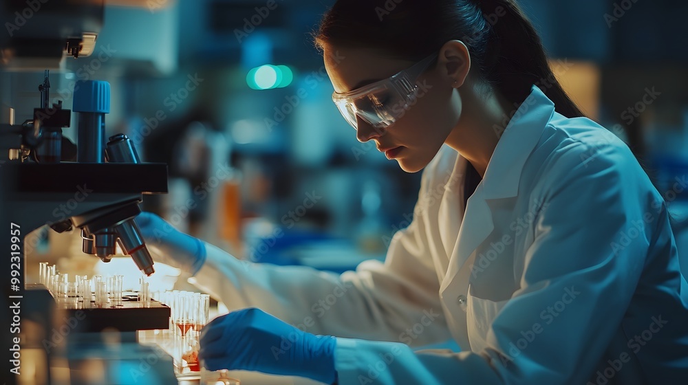 Scientist in a Lab Coat Examining Samples Under a Microscope Scientist in a Lab Coat Examining Samples Under a Microscope