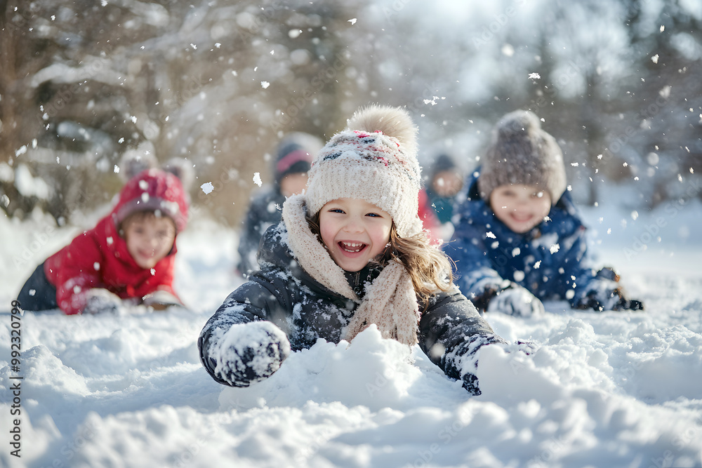 Children Joyfully Running Through Snow Children Joyfully Running Through Snow