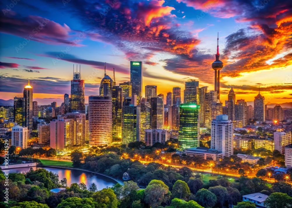 Fototapeta premium Breathtaking City Skyline Wallpaper in 4K Resolution - Perfect for Backgrounds and Displays