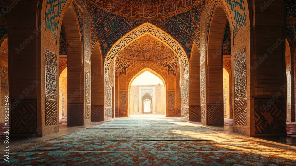 Obraz premium Stunning Islamic architecture featuring intricate geometric designs and calligraphy, reflecting the cultural significance of Ramadan.